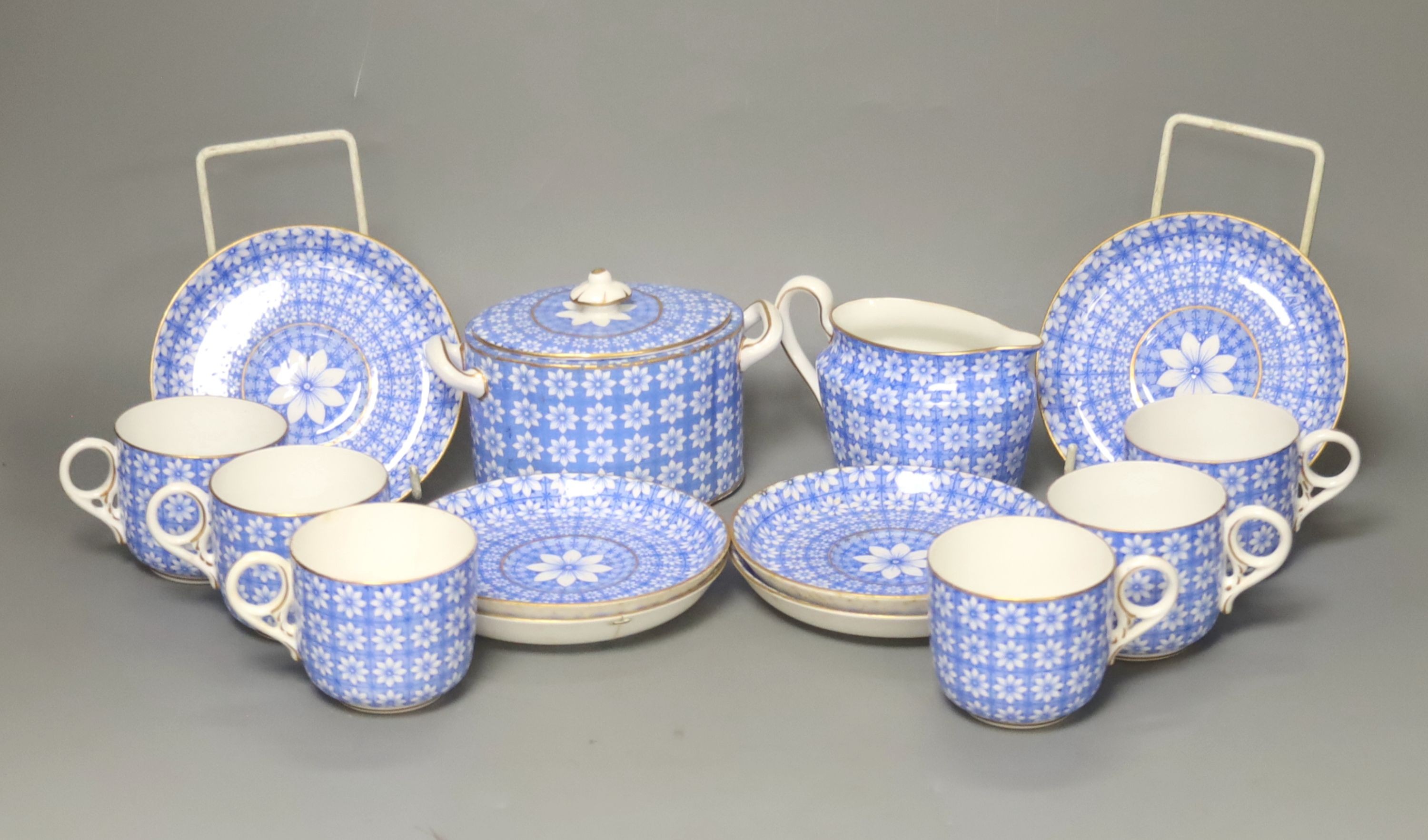 A Crown Derby blue floral pattern part coffee service